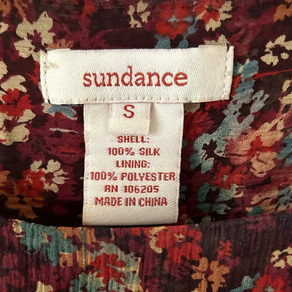 Sundance Dress Midi 100% Silk Floral Burgundy Tulip‎ Sleeve Romantic Boho Size S - Picture 9 of 9